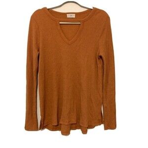 T.LA Anthropologie Womens Size Small Yellow Waffle Knit Keyhole Front Blouse
